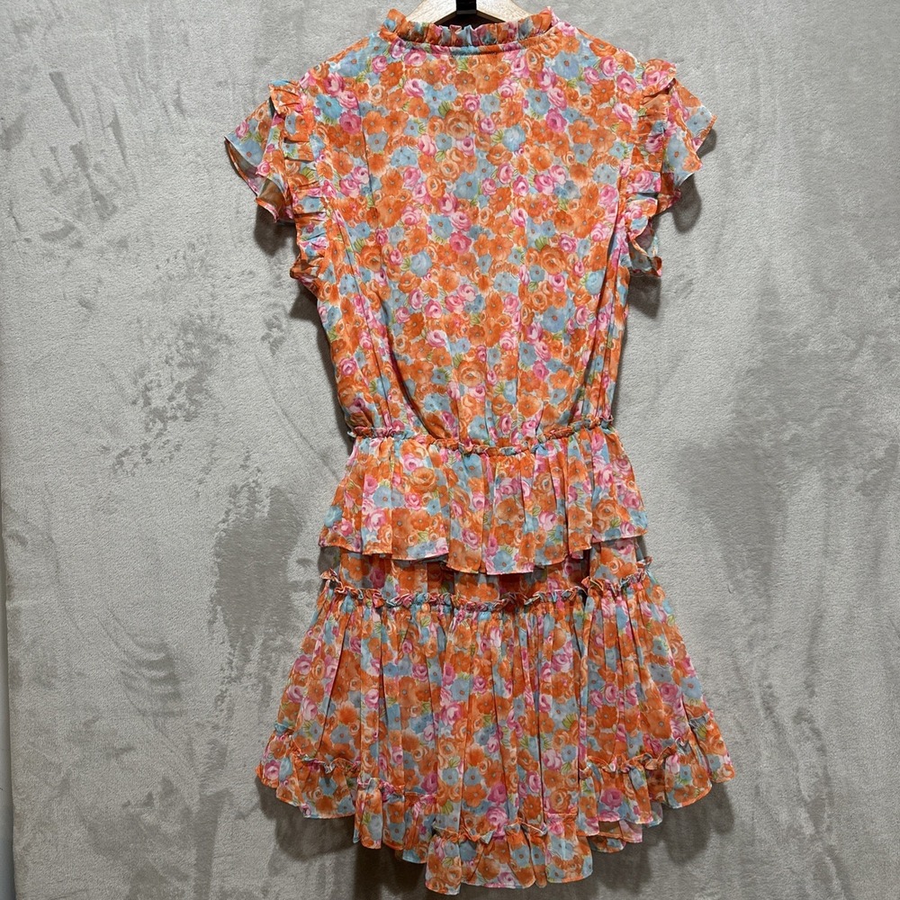 RESET BY Jane Mini Dress Women's S Orange Ruffle Floral Print Elastic Waist - Picture 2 of 9